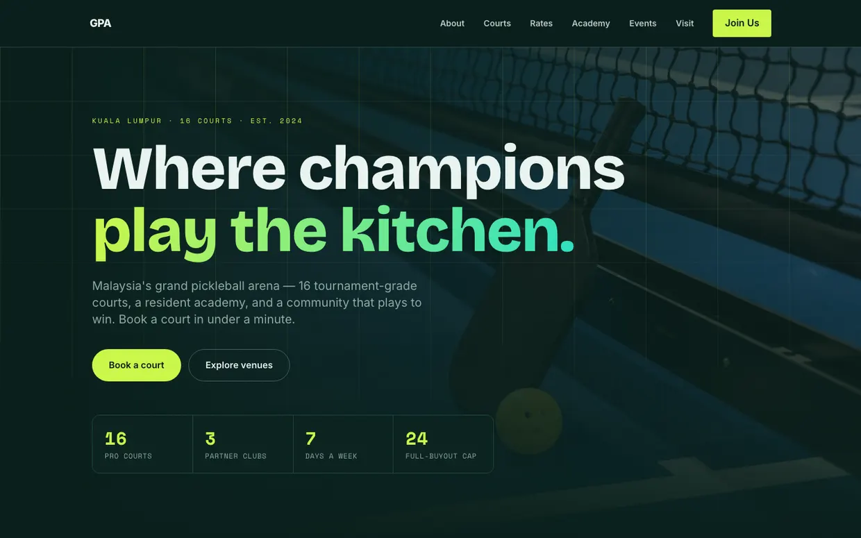 Grand Pickleball Arena website home page